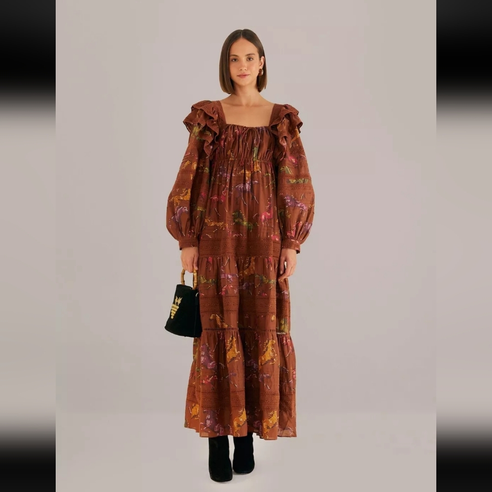 FARM RIO Dotted Horse Maxi Dress small